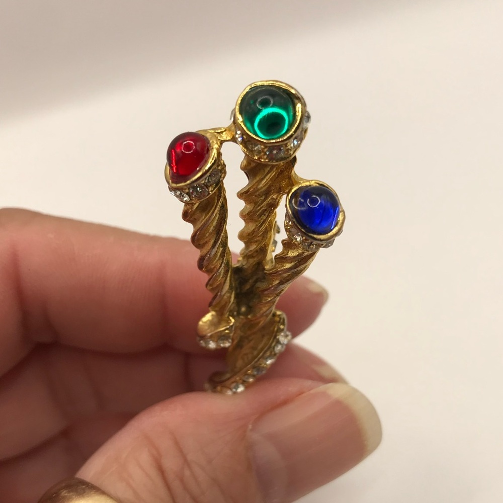 Vintage 3 Staff with Cabachons Brooch - Picture 7 of 8